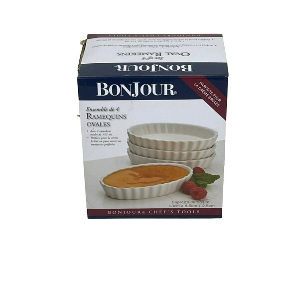 Bonjour Oval Ramekins White 4.5 oz. Set of 4 NEW - Picture 4 of 5